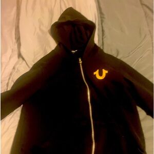 BLACK AND YELLOW TRUE RELIGION HOODIE